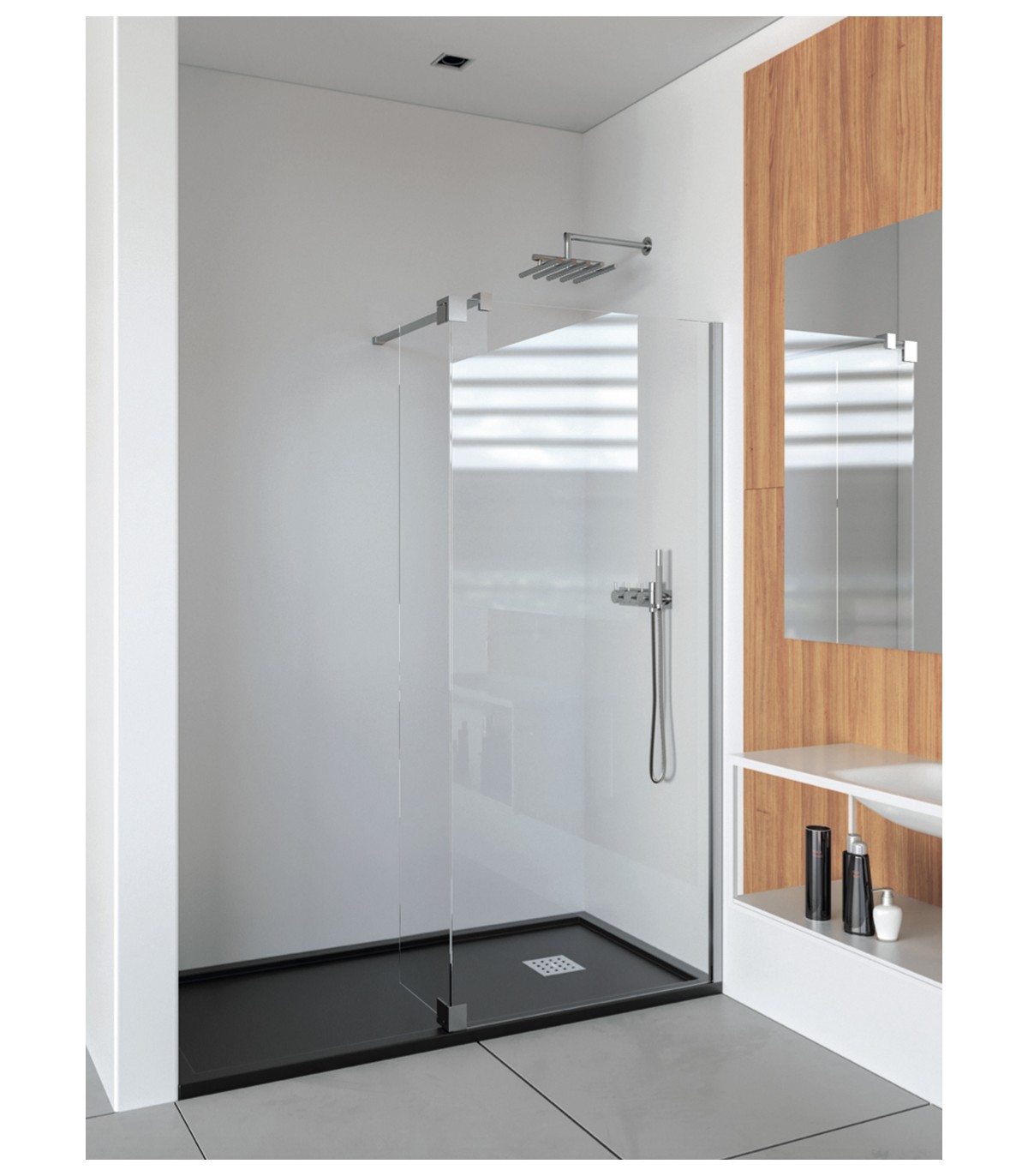 Mampara de ducha 90x90 con lateral fijo y puerta batiente en cristal  transparente de 8 mm